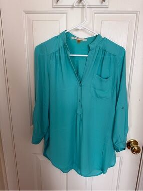 41 Hawthorn Teal Button-Front Tunic Blouse